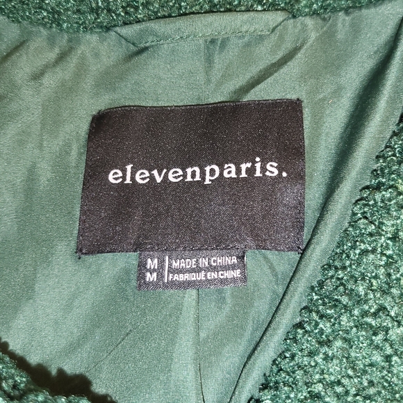 ELEVEN PARIS Embroidered Sherpa Snap Front Varsity Jacket in Fir Green, Size M - Picture 8 of 8
